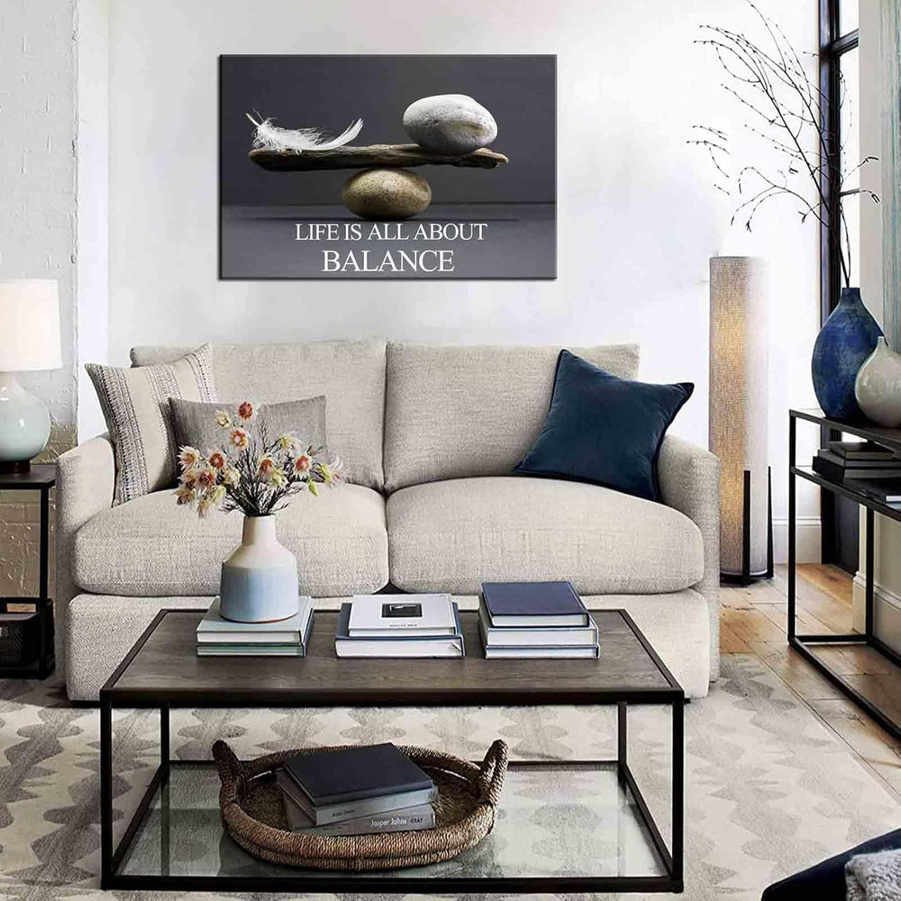 Biuteawal Motivational Wall Art Zen Canvas Print Black White Balance Stones w...