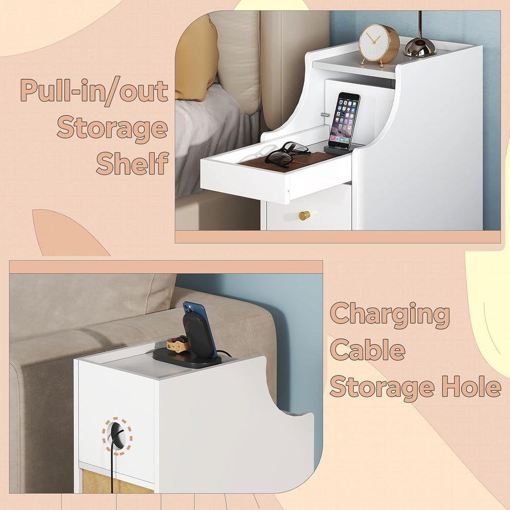 WLIVE Small Nightstand with Drawers, Narrow Bedside Tables with Open Shelf &a...