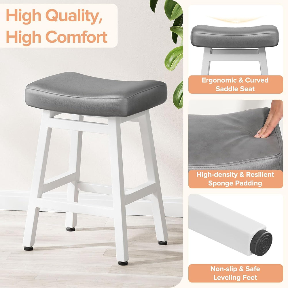 Raynesys 24 Inche Bonded Leather Counter Height Bar Stools Set of 3 Curved