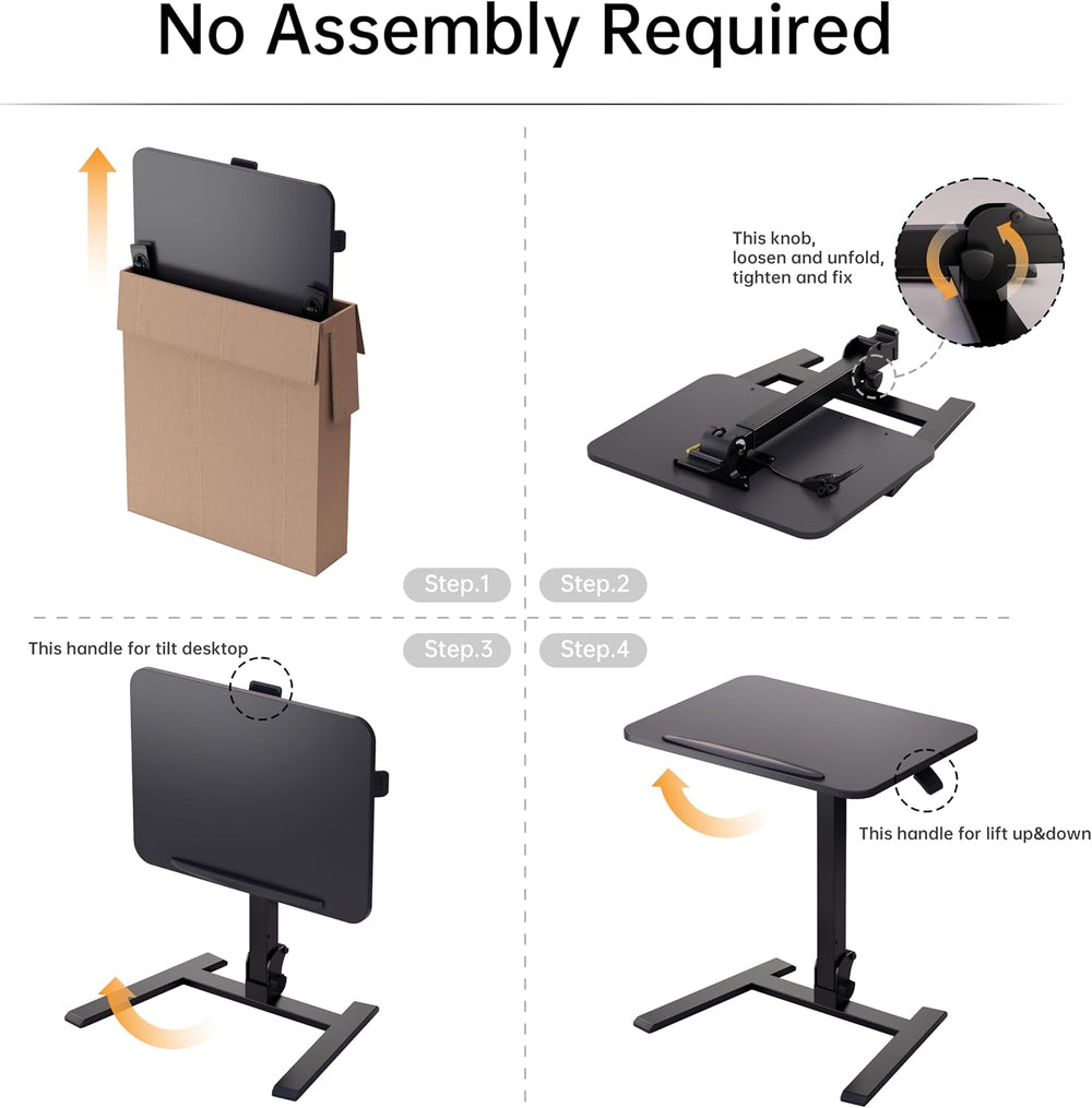alawooder 25" Mobile Folding Desk: Pneumatic Sit-Stand, No Assembly