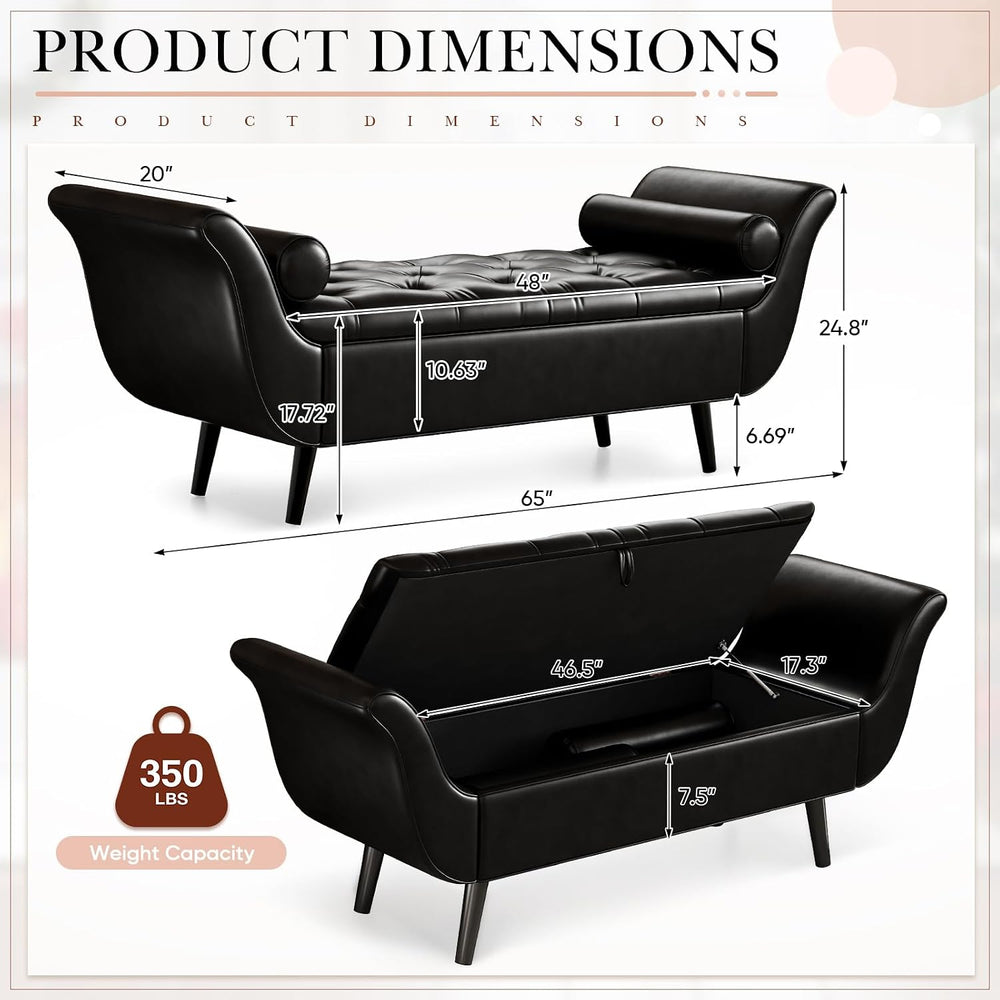 Storage Bench for Bedroom, 65" End of Bed Bench King Size, Faux Leather ...