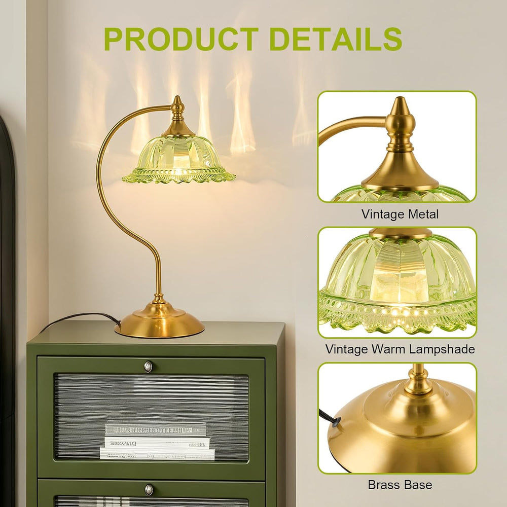 Green Table Lamp for Living Room Vintage Lamp Glass Flower Lamp