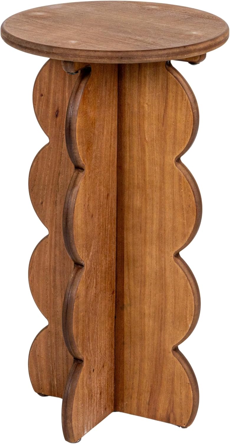 Creative Co-Op Scalloped Edge Accent Table, Walnut Finish