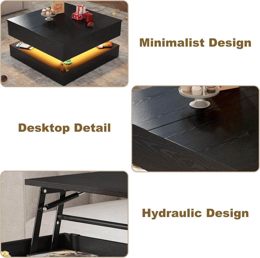 35.4" Large Square Coffee Table with Lifting top,Charging Station,Modern...