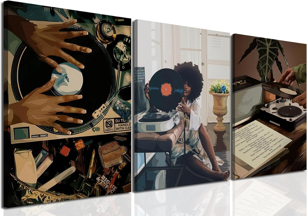YFvrPt Black Girl Wall Art Decor Modern Black Woman Painting Prints, Set of 3...