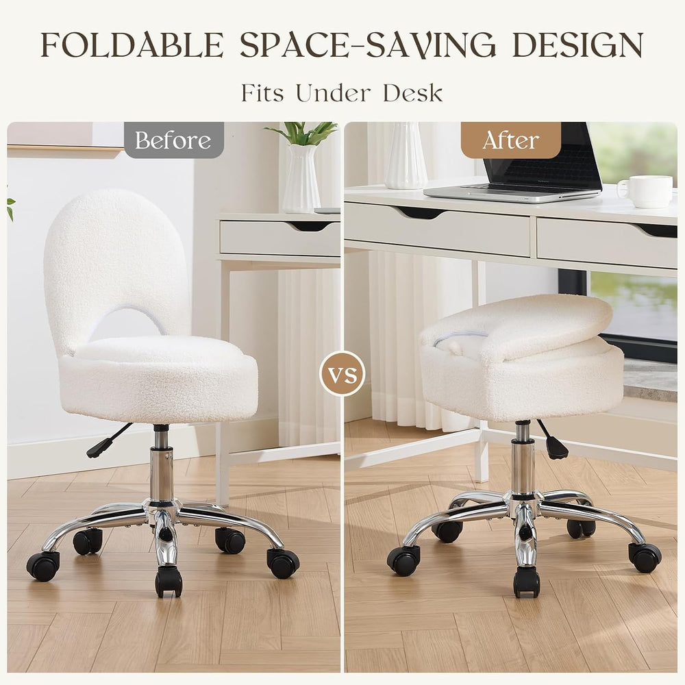 Home Office Chair Fold Swivel Vanity Chair with Storage Back Wheel