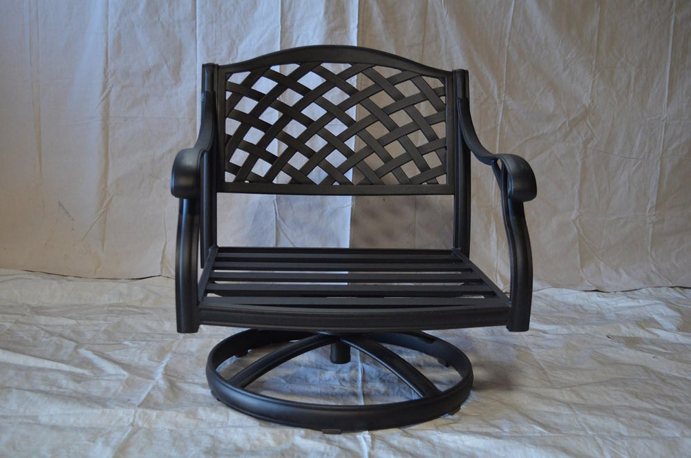 Nassau Cast Aluminum Powder Coated 4 Swivel Rocker Club Chairs with Walnut Se...
