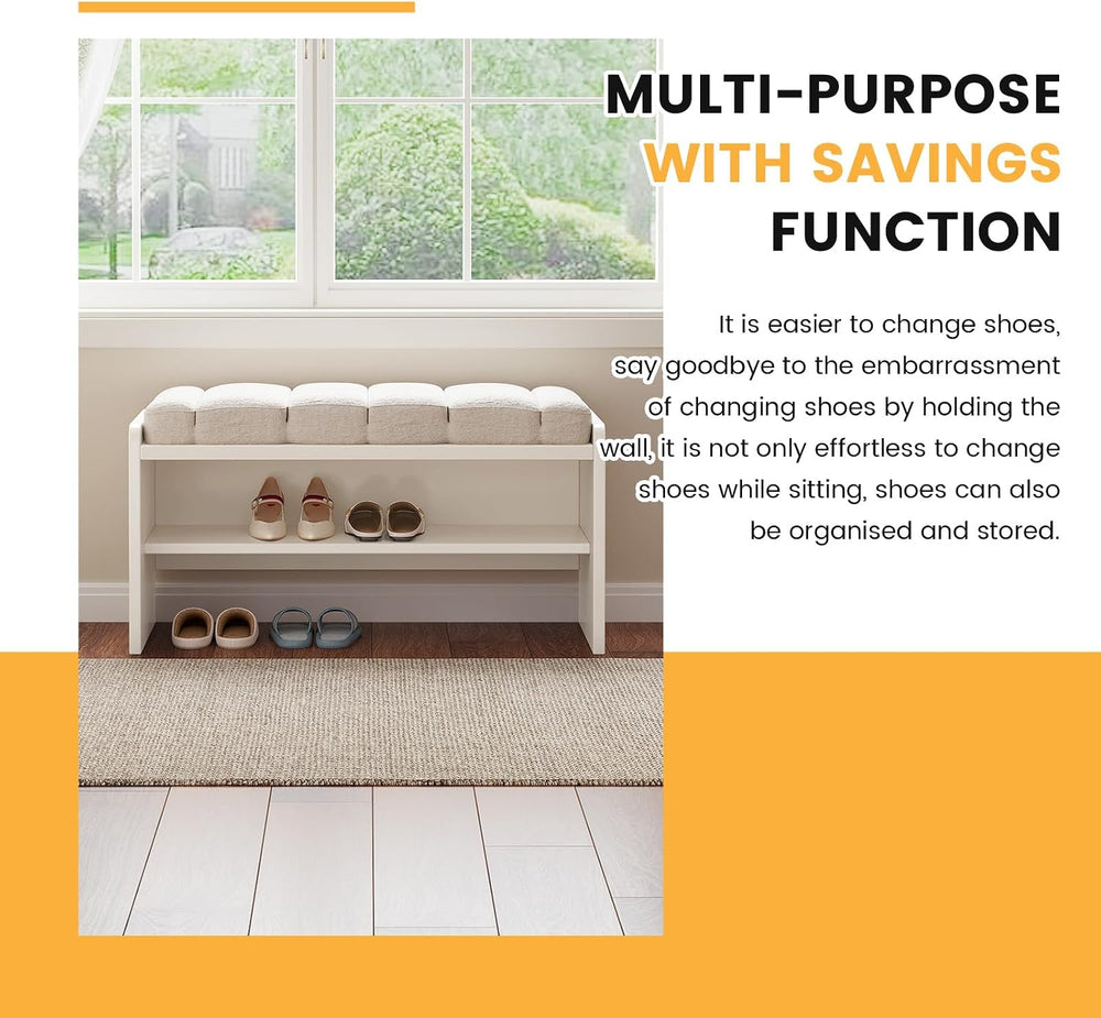 Modern Shoe Bench with Storage, Shoe Rack with Cushion Upholstered Fabric Sho...