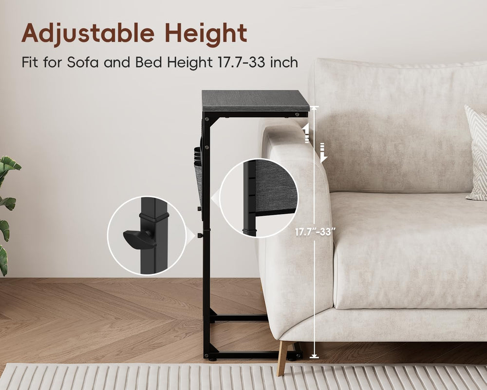 Vagusicc C-Shaped End Table with Charging Station, Small Side Table for Couch...