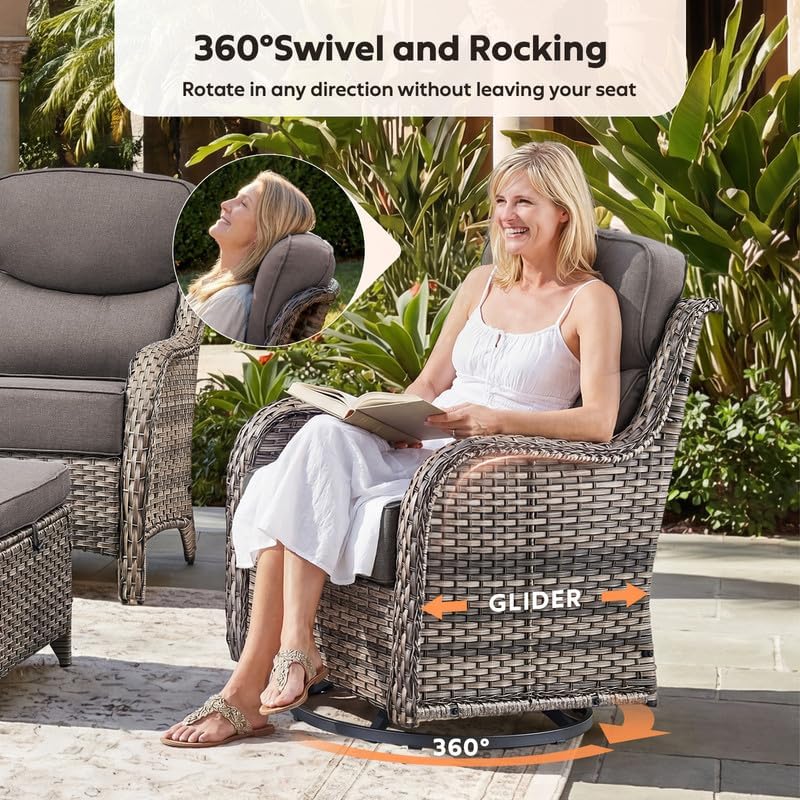 5 Piece Outdoor Wicker Patio Furniture Sets with Swivel High Back 6''...