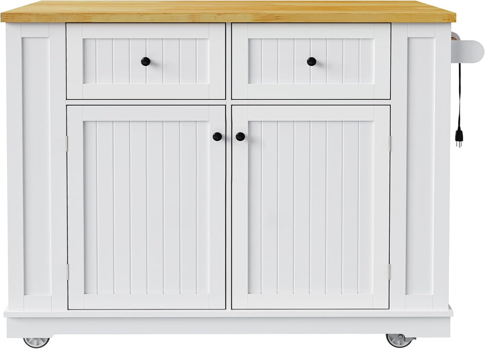 48" Kitchen Island with Drop Leaf, Power Outlet and Wheels | Drop Leaf E...
