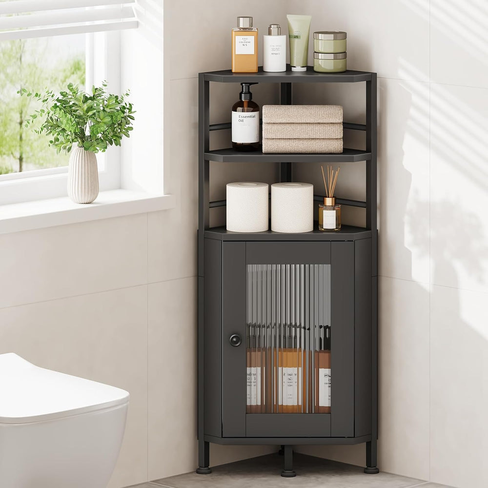 SWTYMIKI Small Corner Bathroom Cabinet - 9.84" x 31.1", Black