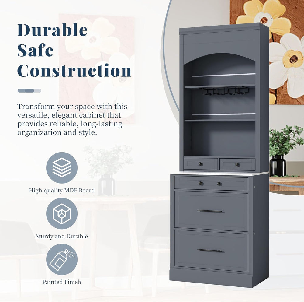 Modern 28.7x17.5x83.7 Inch Tall Kitchen Pantry Cabinet, Freestanding Hutch wi...