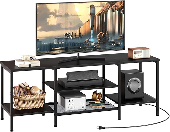 HOOBRO TV Stand with Power Outlets to 65 Inches, TV Console Table with Open S...