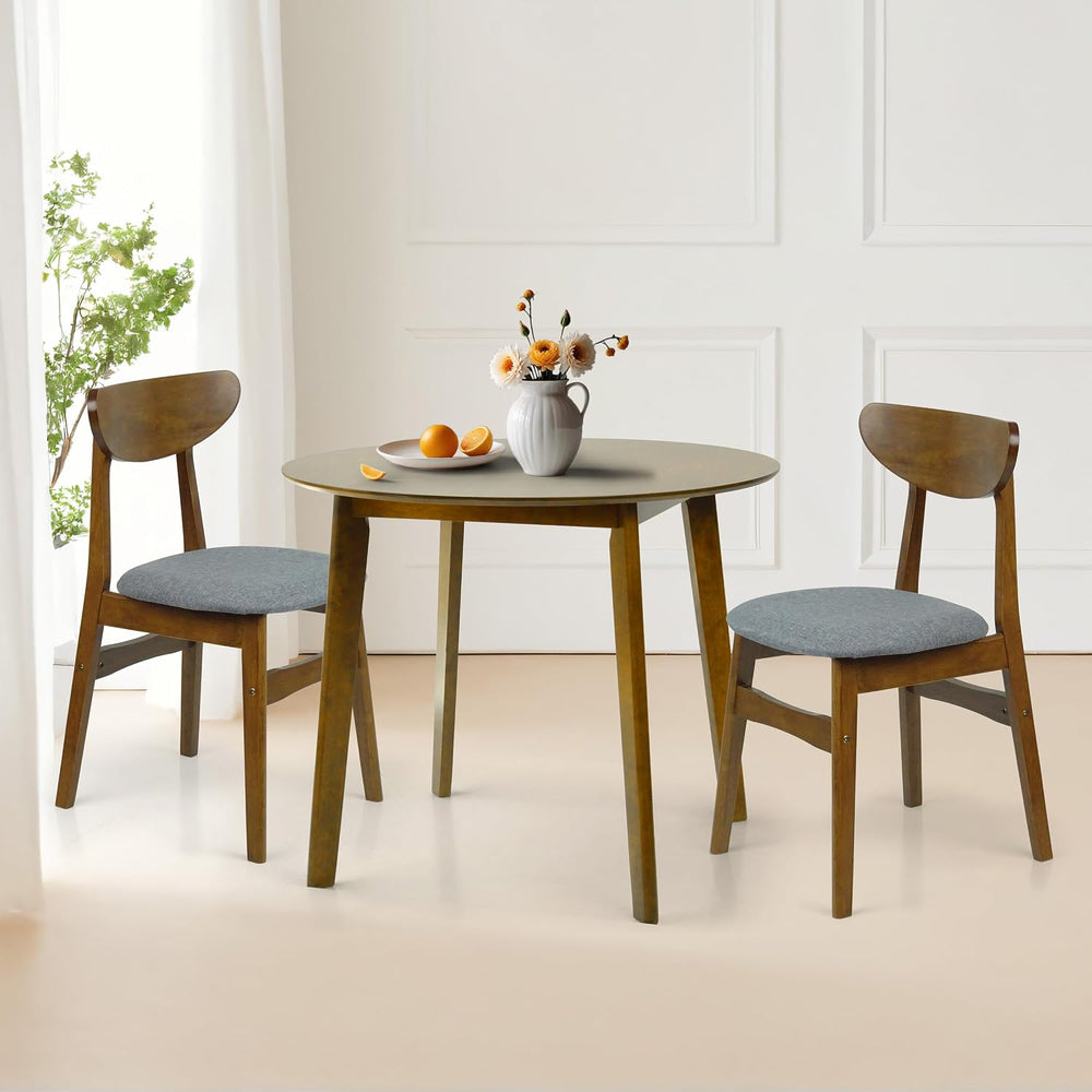 Set of 3 Dining Kitchen Round Table and 2 Yumiko Side Chairs Solid Wood w/Pad...