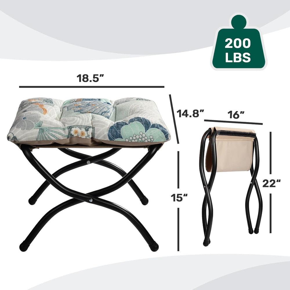 HollyHOME 15"(H) Folding Footrest Stool, Upholstered Small Foldable Otto...