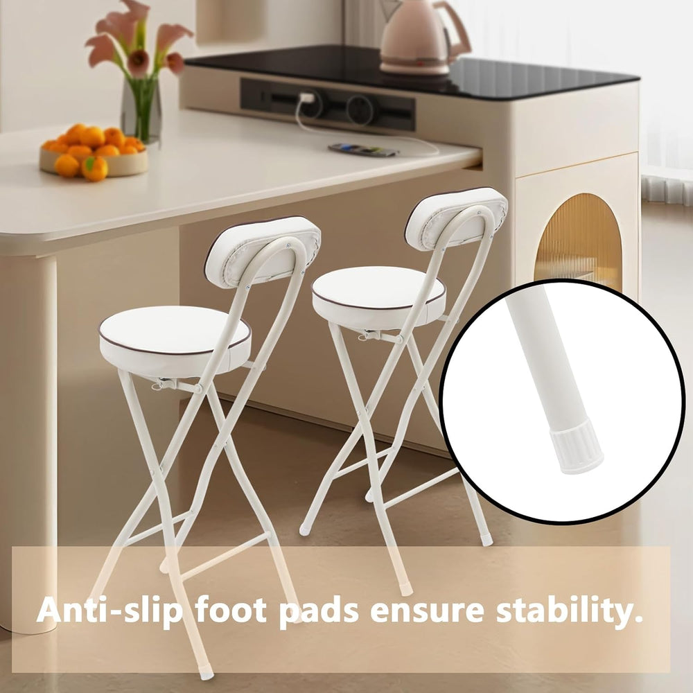 2 Pcs Folding Bar Stool with Backrest & Footrest 25.6in Height Tall Folda...