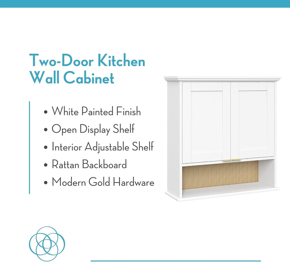 RiverRidge Two-Door Kitchen Storage Wall Cabinet with Woven Rattan Backboard,...