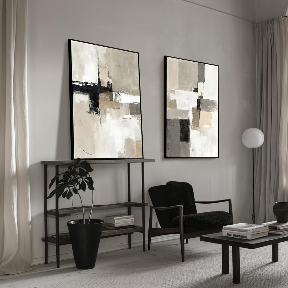 SAFERRYHOME Neutral Abstract Beige,Gray and Black Wall Art Set of 2,24"x...