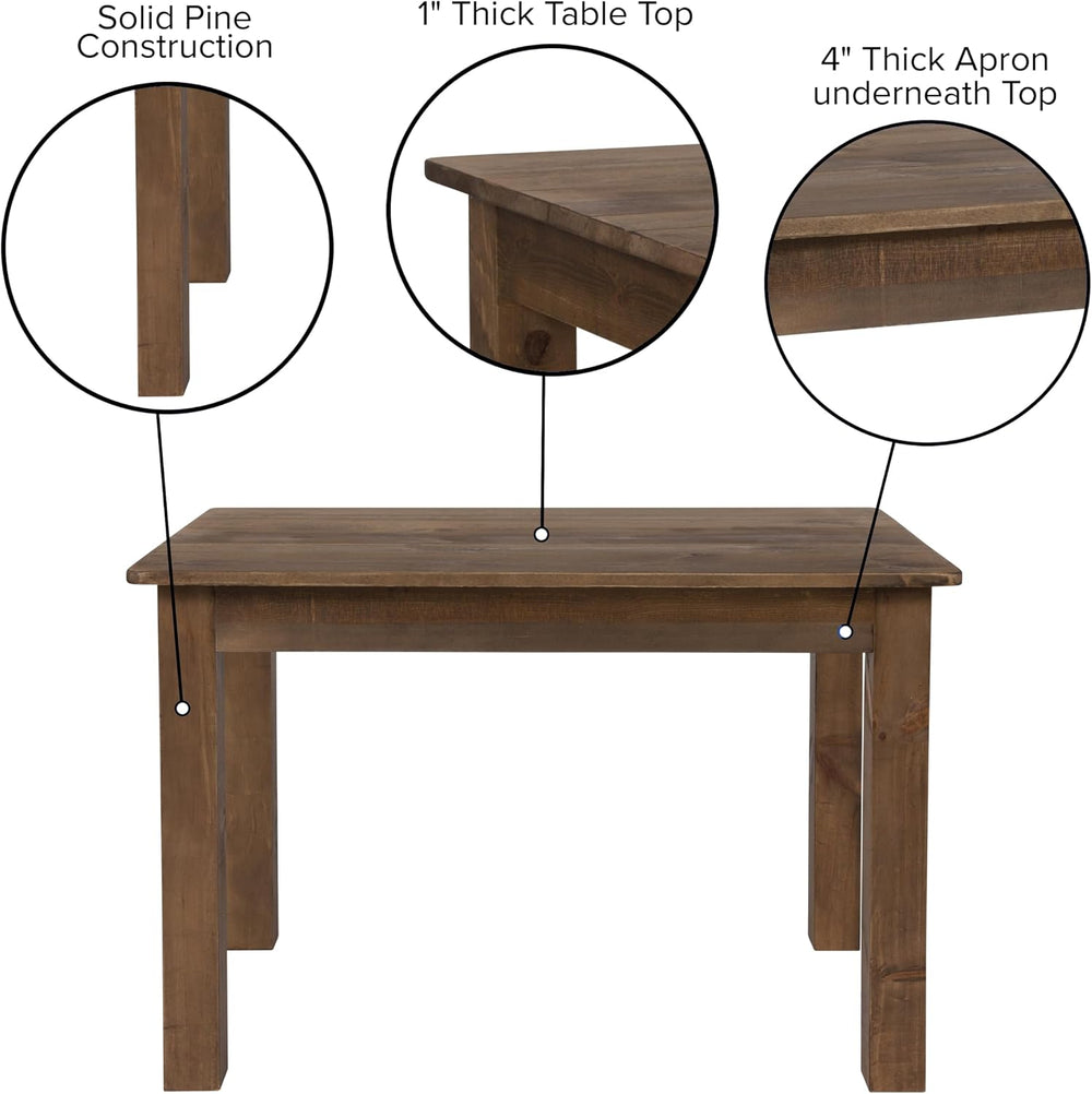 EMMA + OLIVER 46" x 30" Antique Rustic Solid Pine Farm Dining Table