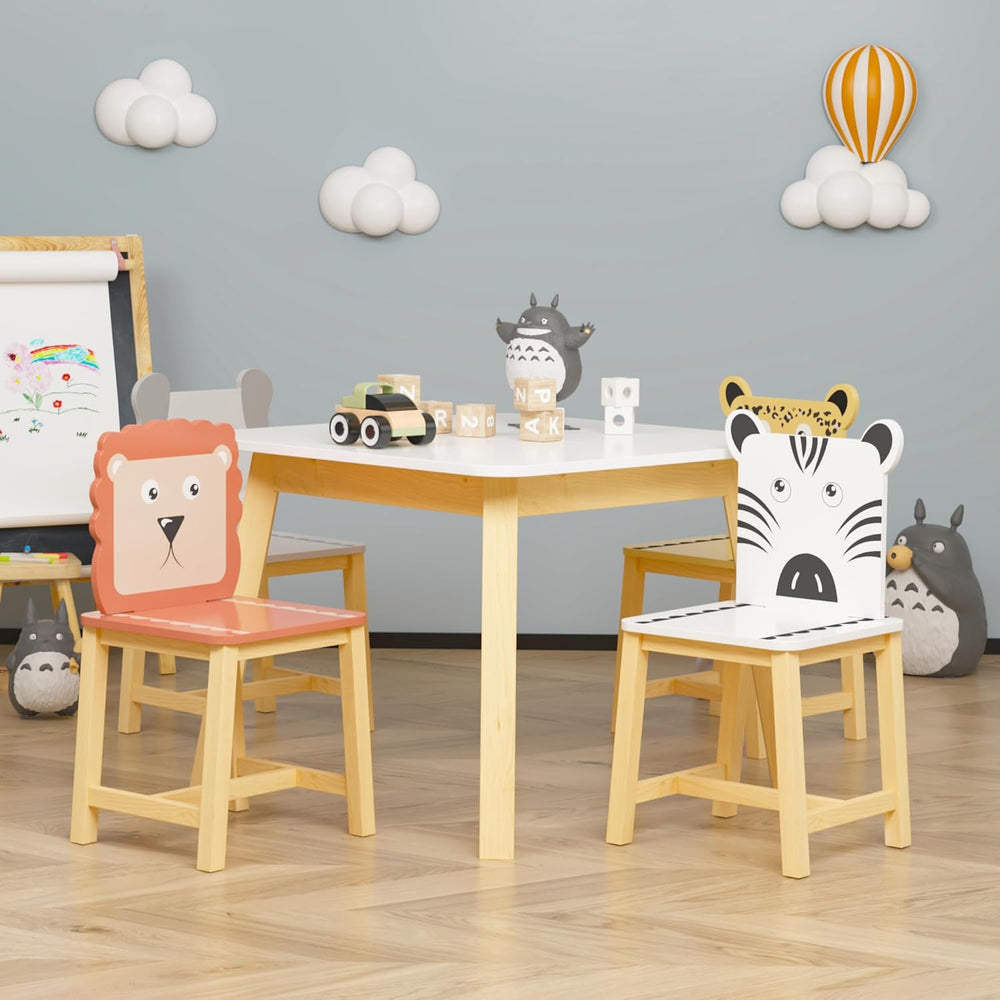5 Pieces Table and Chair Set, Cartoon Animals Pattern Activity Play Set with ...