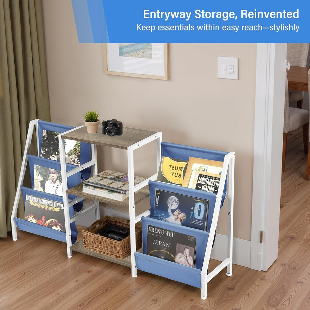 FurnitureR 3-Tier End Table with Record Player Stand and Vinyl Storage, Multi...