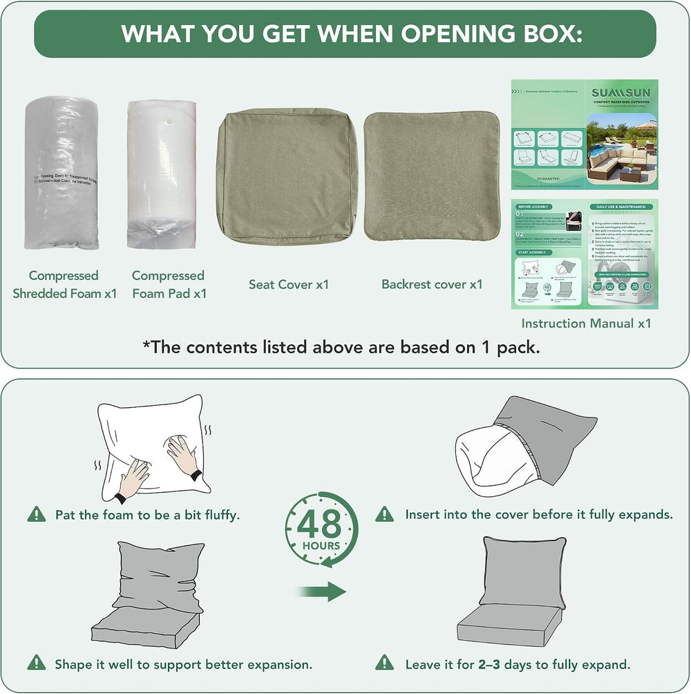 Summsun Water Resistant Outdoor Chair Cushions, Faux Linen Backrest and Deep ...