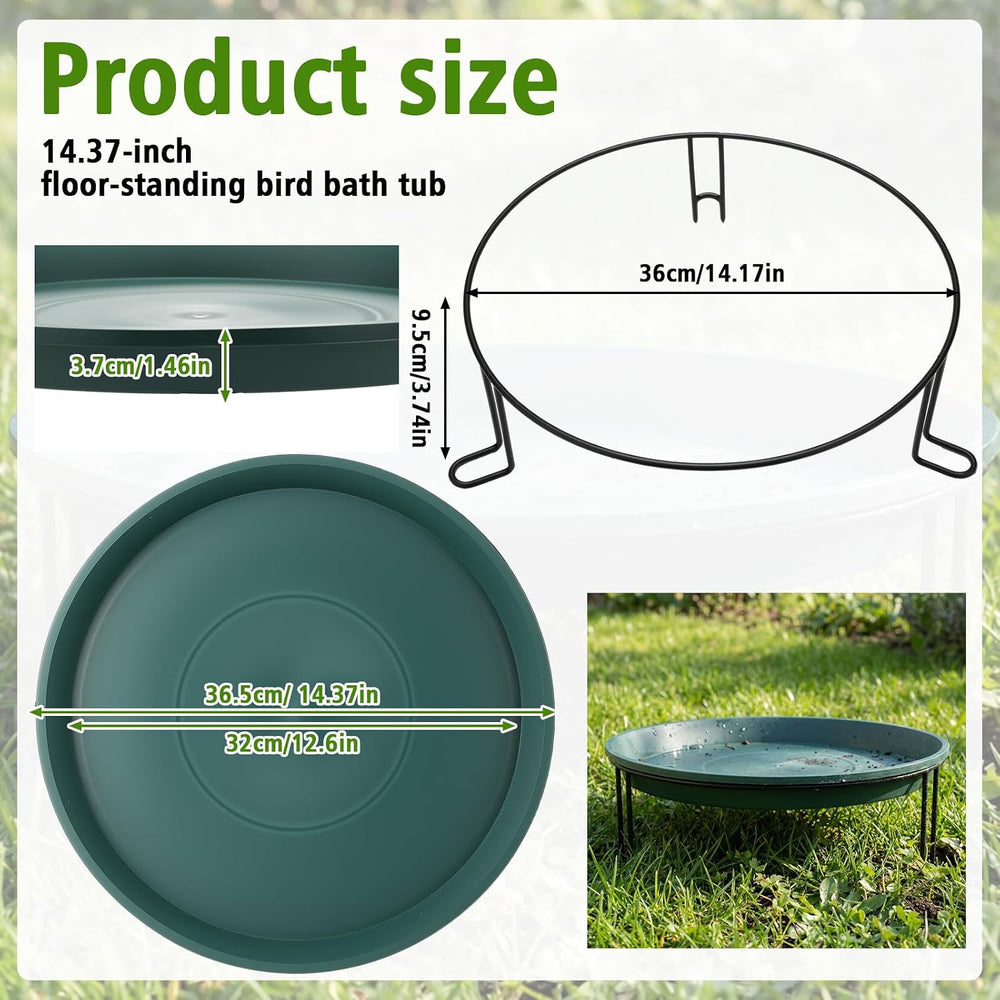14.37'' Ground Bird Bath for Outside Large Bird Bath, Green
