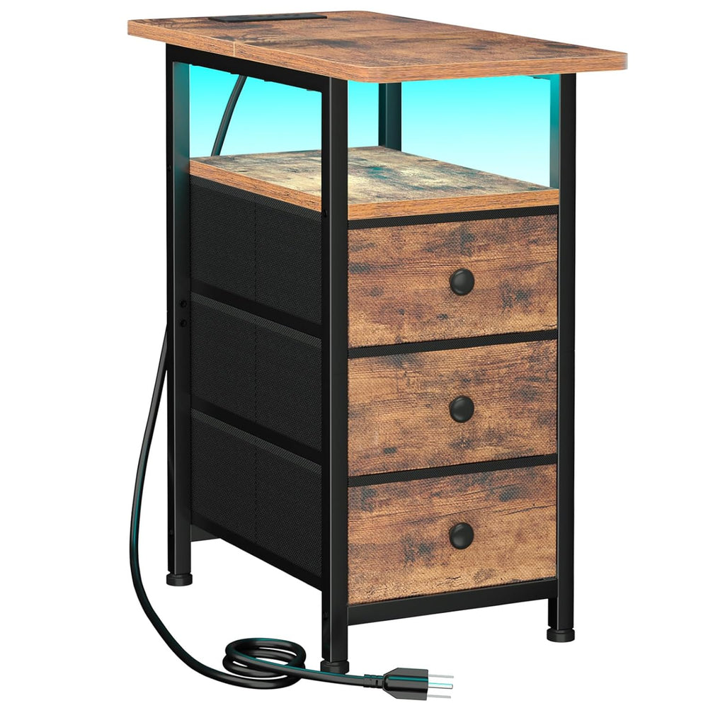 AMHANCIBLE Narrow End Table Living Room with Charging Station, Slim LED Night...