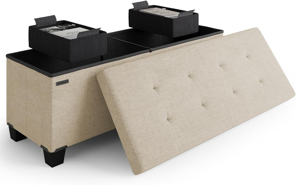 Storage Ottoman Bench with Bins, 43-in Storage Bench for Bedroom End of Bed, ...