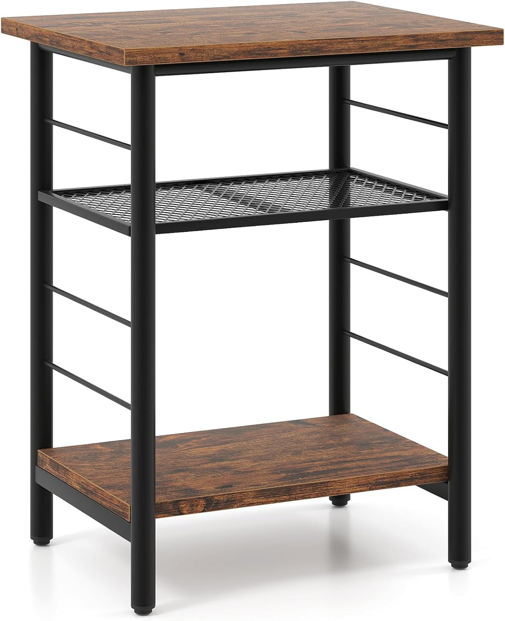 Giantex 3-Tier Side Table with Adjustable Mesh Shelf, Industrial Nightstand, ...