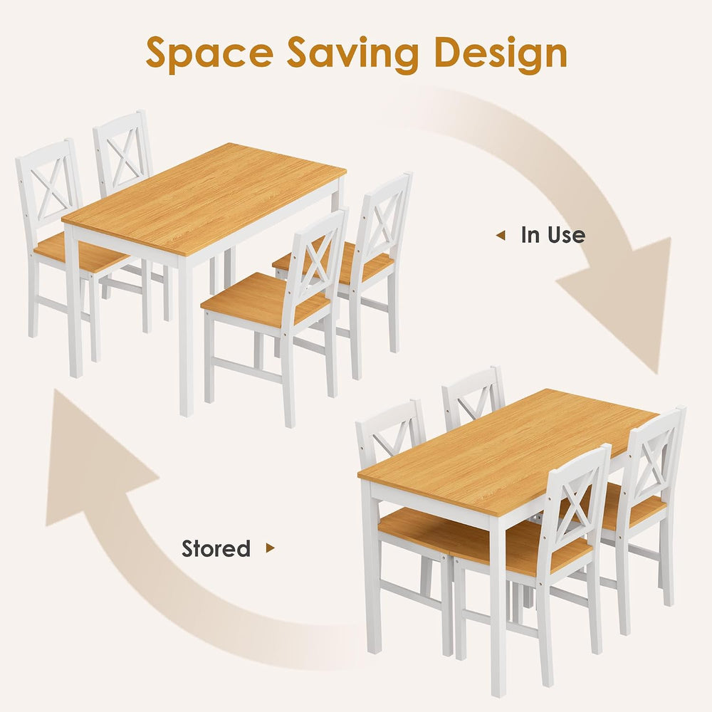 DlandHome 5 Piece Dining Table Set, Wood Kitchen Table with 4 Chairs for Dini...