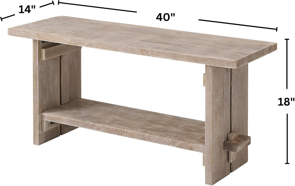 Alaterre Furniture Bethel Entryway Bench with Storage Shelf – Rustic Farmhous...