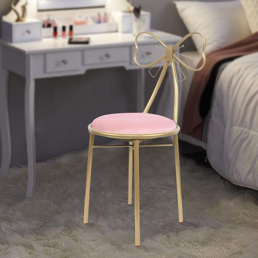 Velvet Vanity Chairs, Metal Cute Butterfly Stool Chair Dresser Makeup Chairs ...