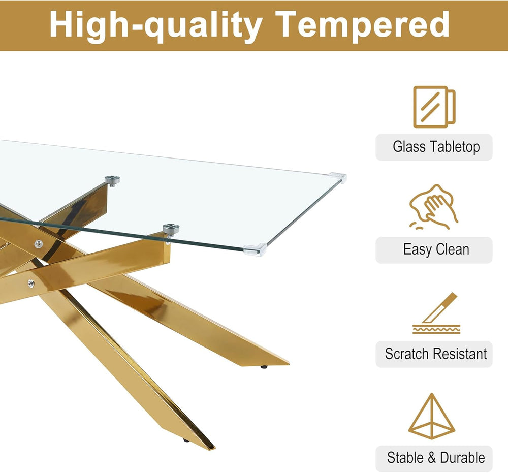 AF ARTISAN FURNITURE Gold Glass Coffee Table and End Table Set of 3, Coffee T...