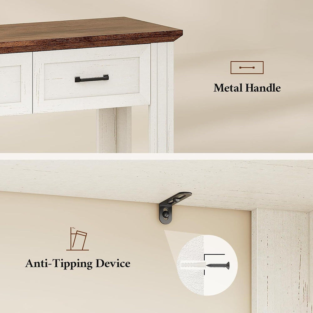 55" Farmhouse Console Table with 3 Drawers, Rustic Entryway Table with O...