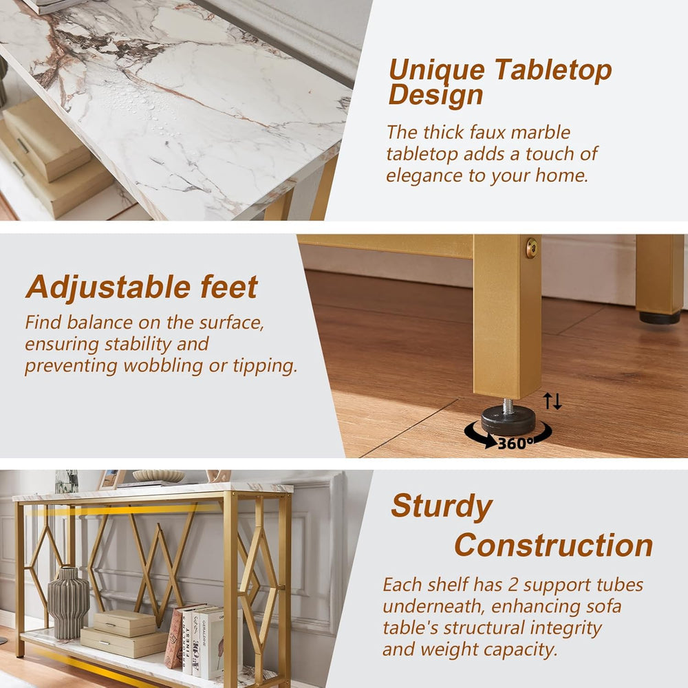 HOMISSUE 55 Inch Modern Entryway Console Table, White & Gold Faux Marble ...