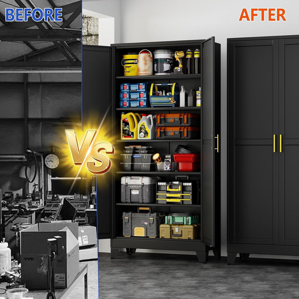 GAIOUS 75'' Tall Metal Garage Storage Cabinet, File Cabinet with 2 Do...