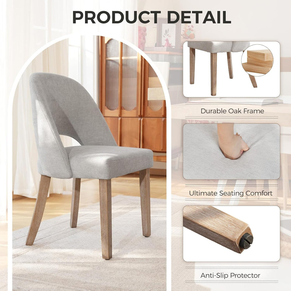 Wooden Dining Chairs Set of 6, Upholstered Modern Chenille Dining Room Chair ...