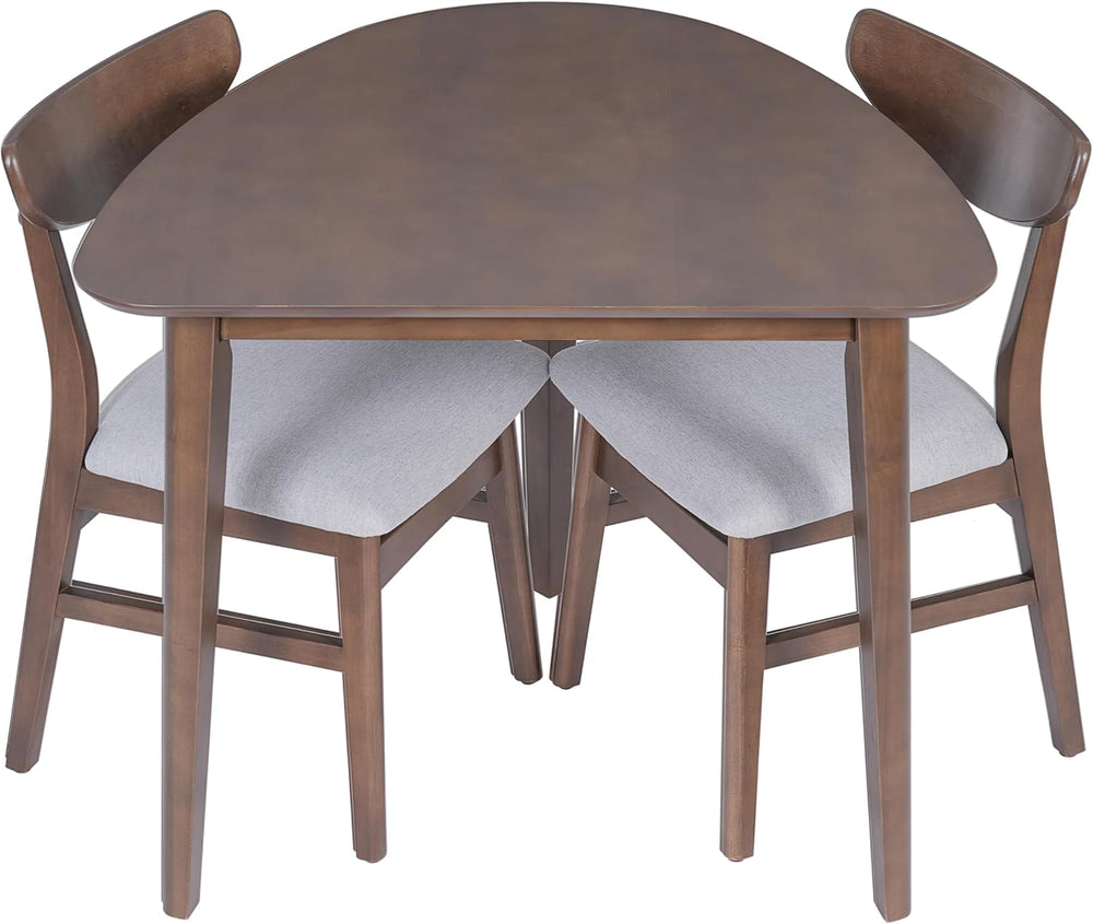 P PURLOVE Modern 3 Piece Table Set, Triangular Table and 2 Curved Wood Chairs...