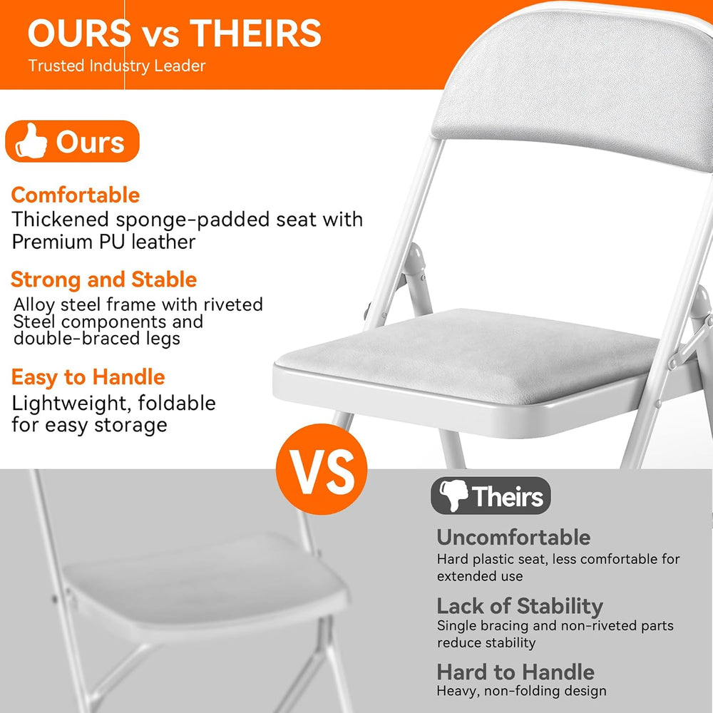 2 Pack Folding Chairs with Cushion Padded - Metal Chairs w/Comfortable Seats ...