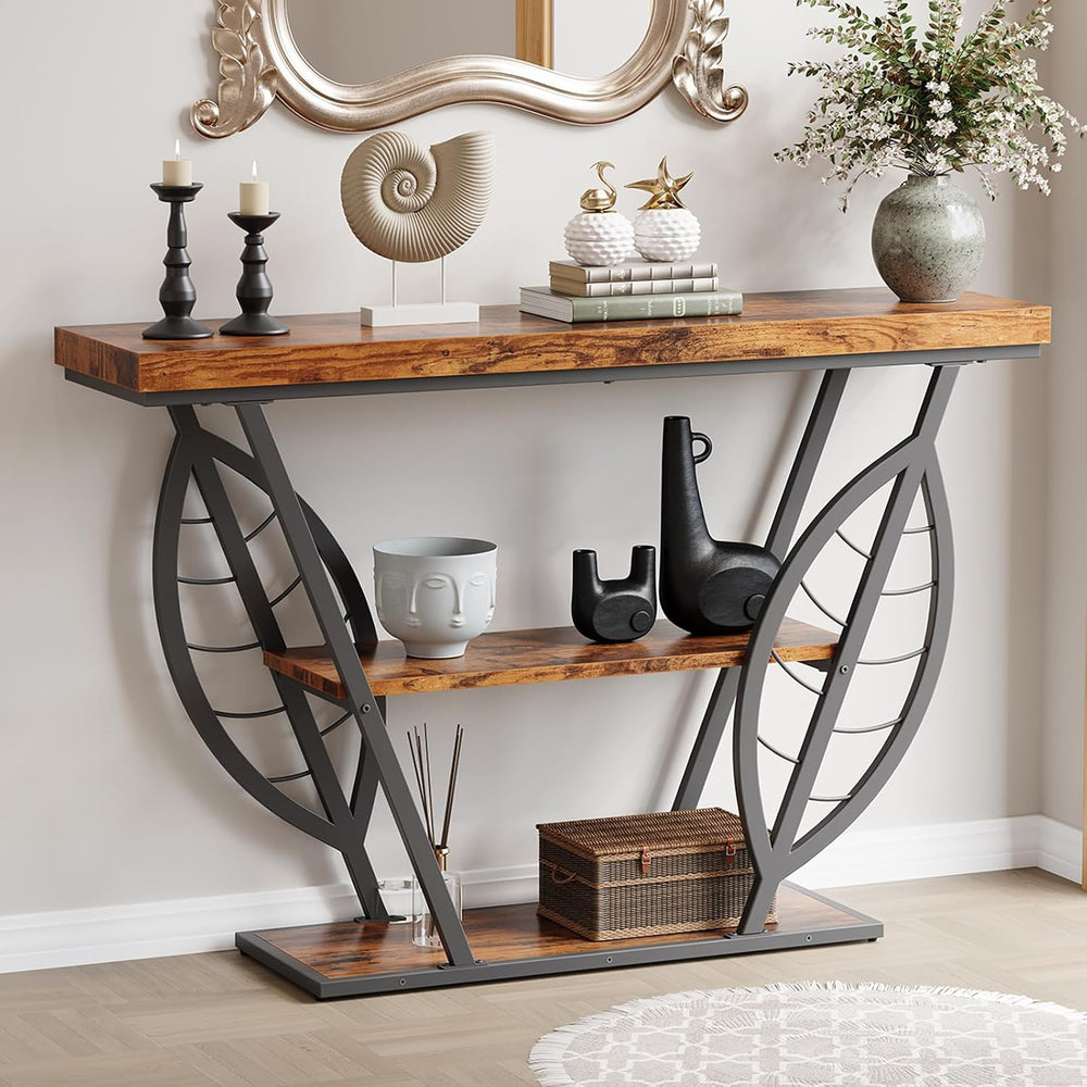 HavenlyYouth Leaf Design Console Table for Entryway, 3-Tier Storage, 30mm Thi...