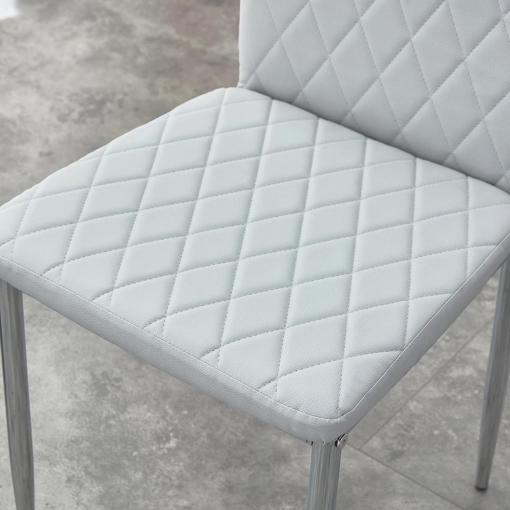 Dining Chairs Set of 6, Gray PU Leather, High Back, Silver Legs | Modern upho...