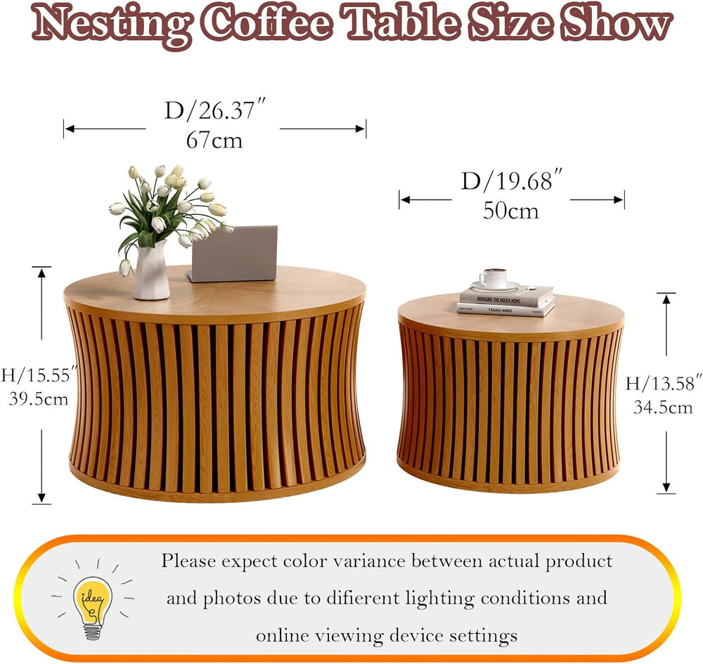 Nesting Coffee Table with Anti-Skid Pad (B 26.37+19.68in, Multicolor) | Solid...