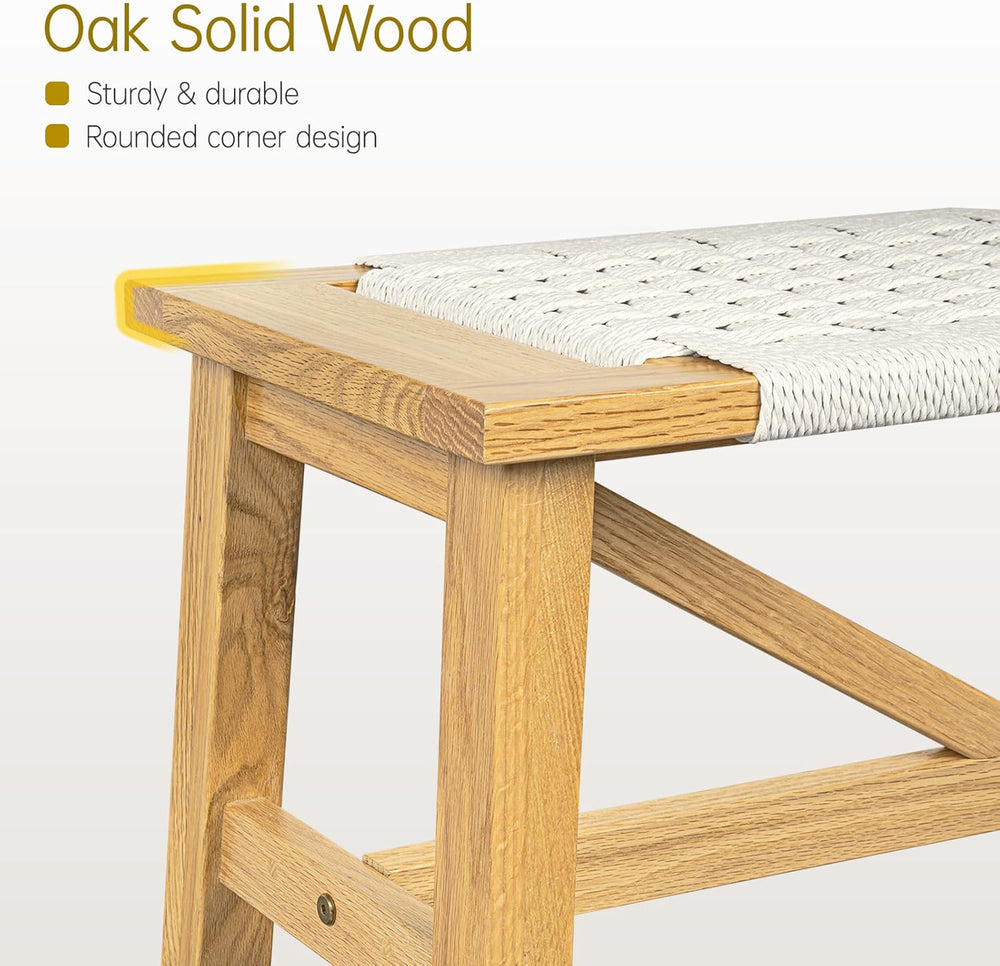 Solid Wood Narrow Bench, 33.46" Woven Bench for Entryway and Hallway, En...