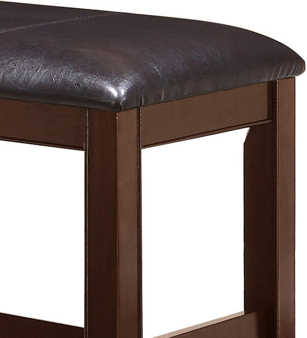 Wooden Counter Height Bench with Cushioned Leatherette Seat, Solid Wood Frame...