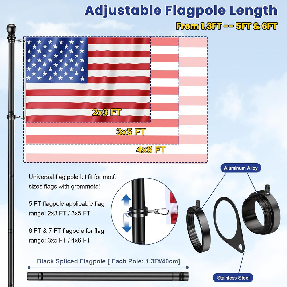 Flag Pole Kit with 3x5 American Flag and Pole, 6 Ft Black Spinning Metal Flag...