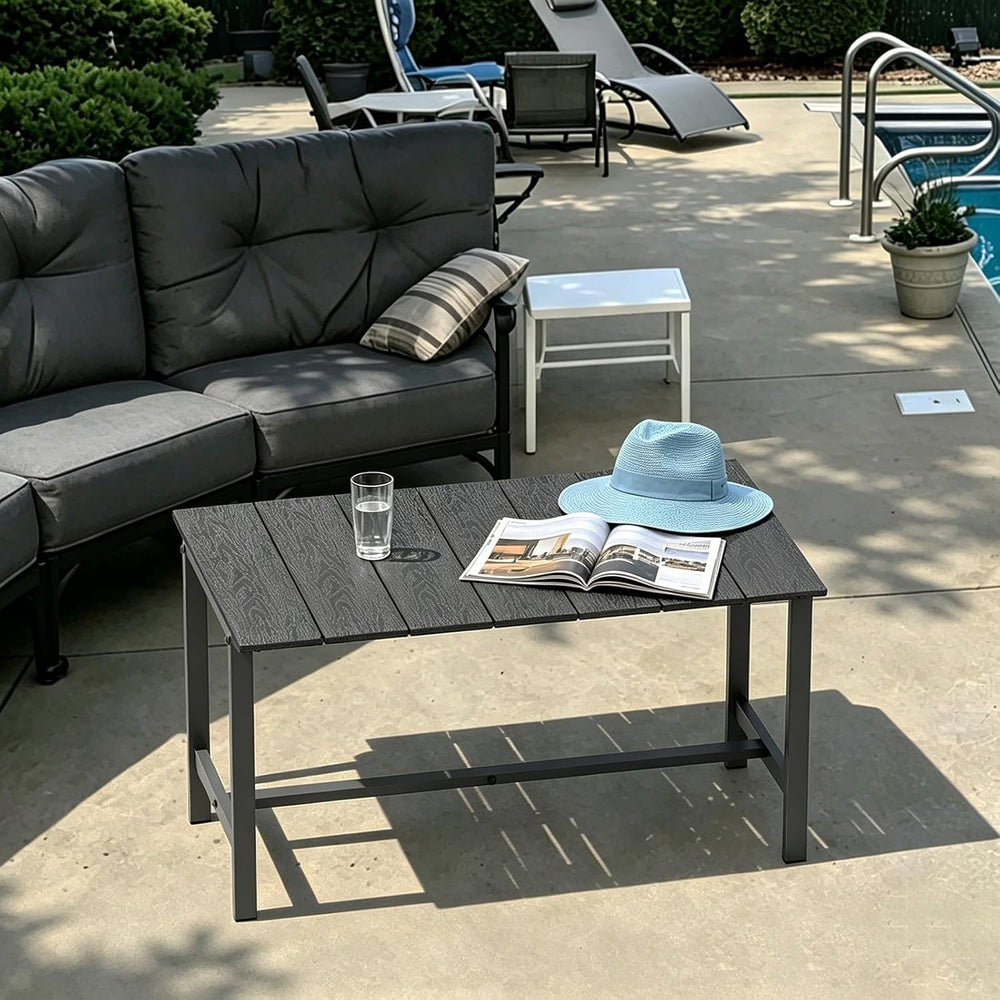 mapleway 33" Black Wood Patio Coffee Table Weather-Resistant Metal Frame