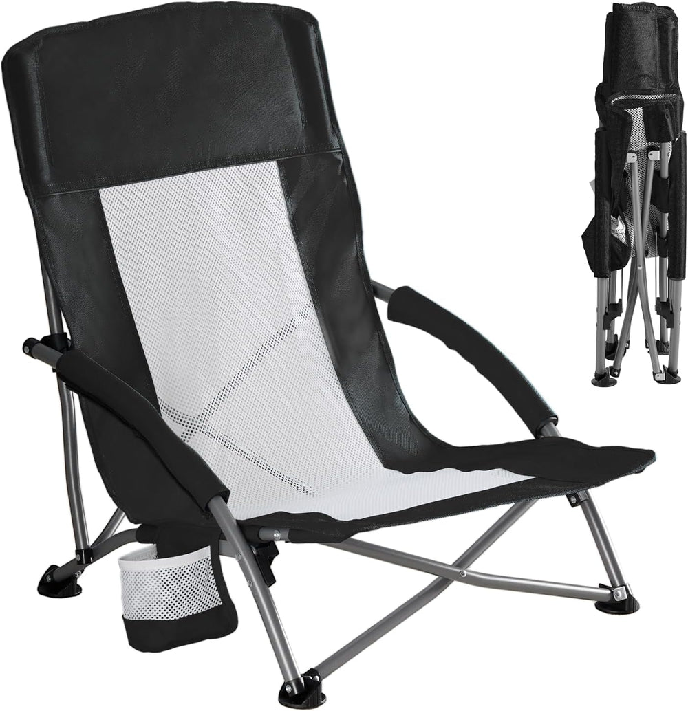 DUMOS Folding Camping Beach Chair, Lightweight Low Portable Beach Chair with ...