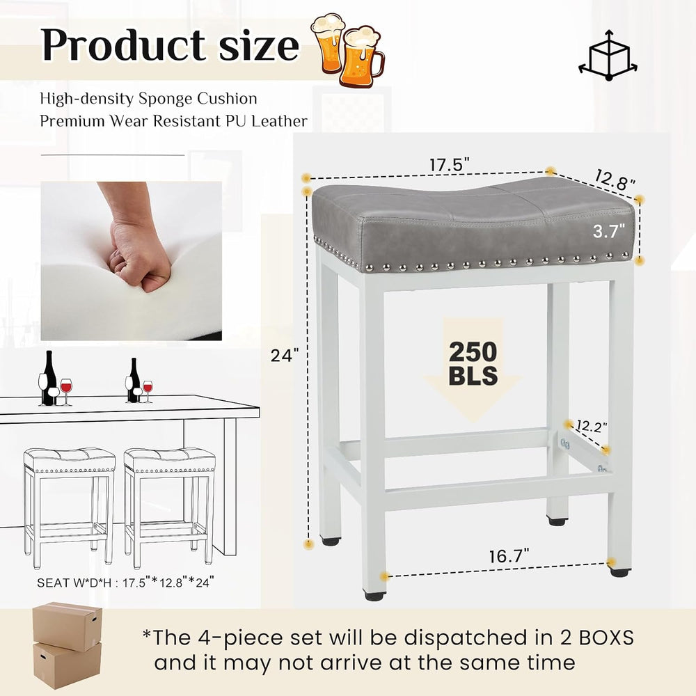 Sweetcrispy 24 Inch Bar Stools Set of 2, PU Leather Counter Height Stools | U...